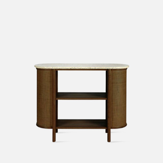 OAKI Rattan Sideboard with Terrazzo Top, Walnut Brown OAKI Rattan Sideboard with Terrazzo Top, Walnut Brown