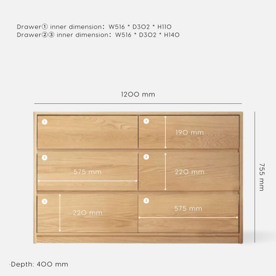 KIKO Chest of drawers, L120