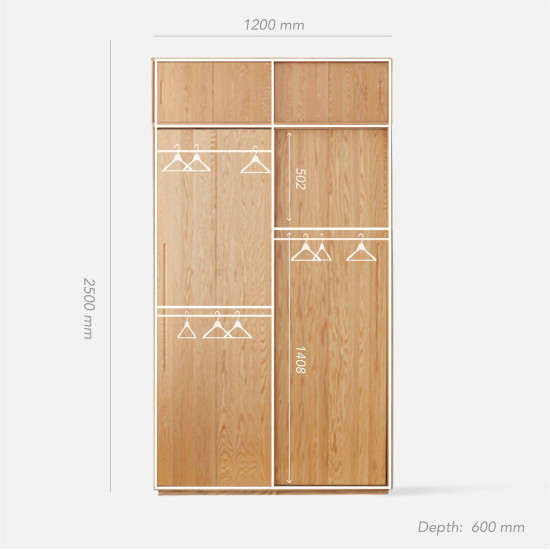 DOLCH Wardrobe with sliding doors, with top cabinet, L120 DOLCH Wardrobe with sliding doors, with top cabinet, L120