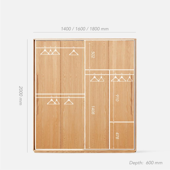 DOLCH Wardrobe with sliding doors, L140-180