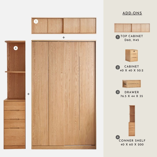 DOLCH Wardrobe with sliding doors, Ver.2, L200