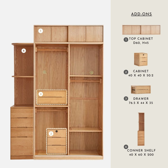 DOLCH Wardrobe with sliding doors, Ver.2, L200