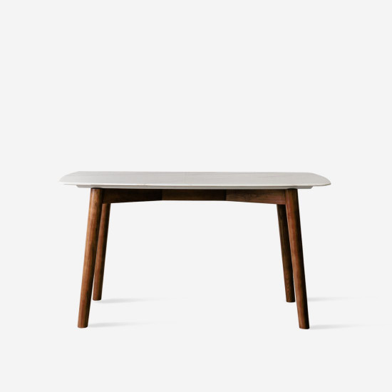 NOVA Marble Table V2, White, L160, Walnut leg [In-stock]